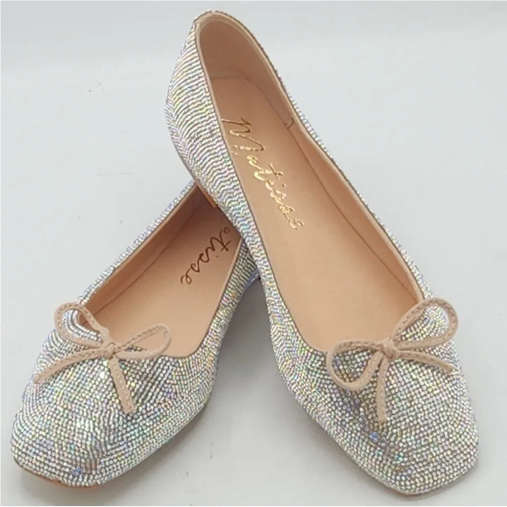 EUC Matisse Roxy Rhinestone Square Toe Ballet Flats Crystal Sparkle Party Shoes
